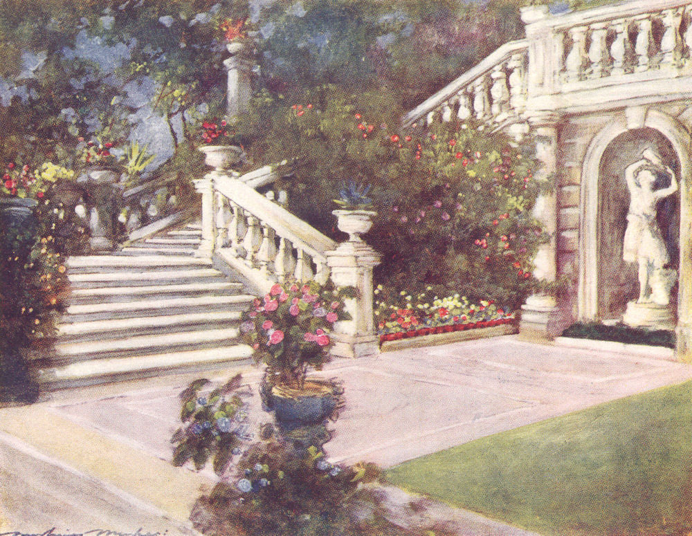 ROME. A garden, Rome, Italy 1920 old antique vintage print picture